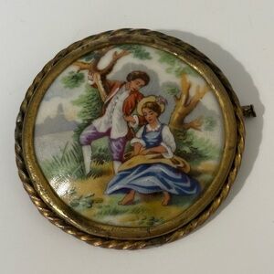 Vintage Limoges porcelain hand painted brooch made in France